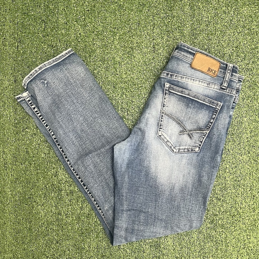 BKE Jake Straight Mens Jeans Blue 34x32 Whiskers Western Rodeo Medium Wash